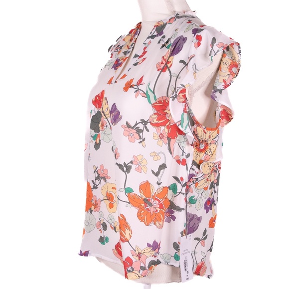 Liz Claiborne White Ruffled Mandarin Collar Blouse, Petite Medium Size, NWT. - Picture 4 of 11